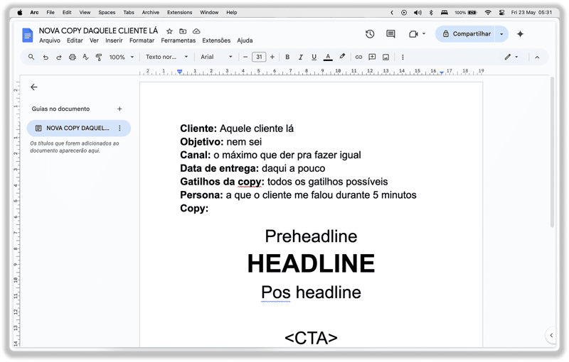 No CopyMarketing, você vai aprender a nunca mais iniciar seu processo de copywriting pelo Google Documentos No CopyMarketing, você vai aprender a nunca mais iniciar seu processo de copywriting pelo Google Documentos